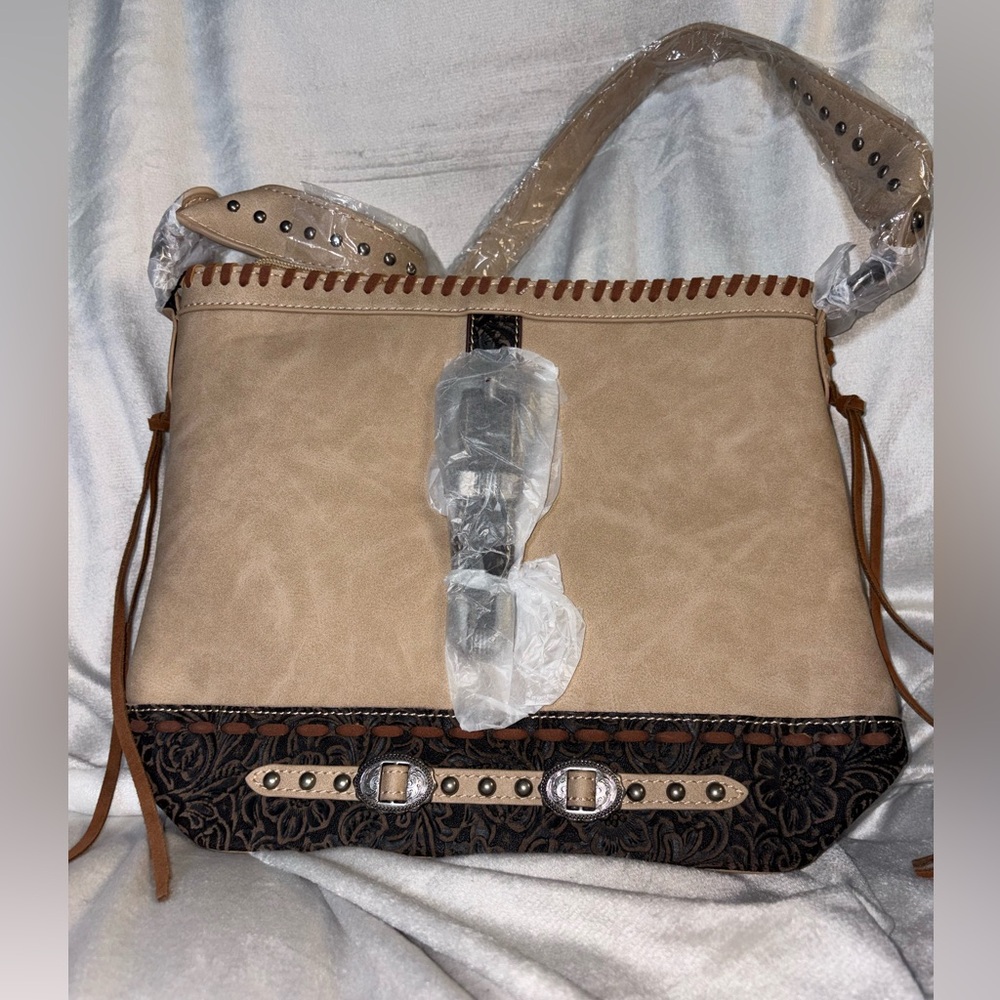 Montana West Tan Western Buckle Shoulder Bag